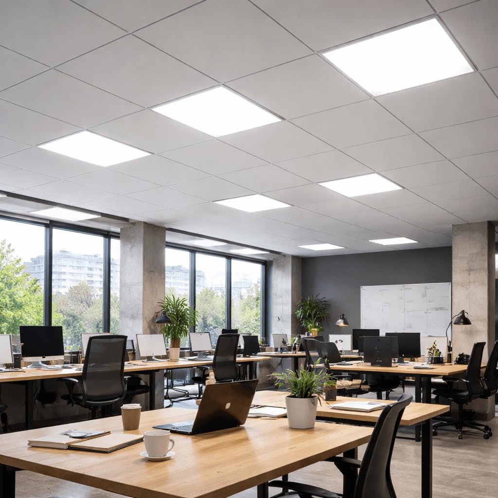Pack Panel LED 60x60 cm 40W, 2 unidades para Falso Techo, Driver Philips CertaDrive, UGR19, Paneles de Gran Luminosidad 4380 lúmenes, No Flick, Marco Blanco, Driver Incluido (Luz Natural (4000K))