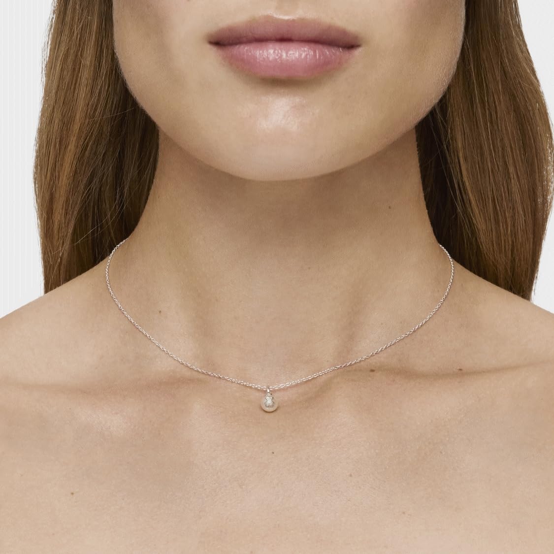 TOUS Collar de Plata de Primera Ley para Mujer con Perla de 6mm, 45 cm de Largo, Colección Icon Pearl