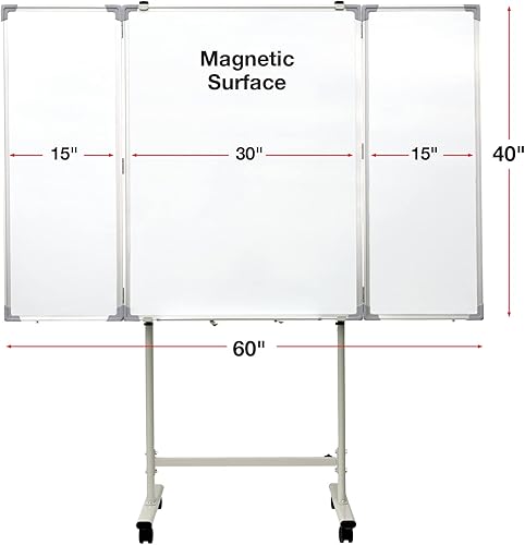 Miniatura 3 de Pizarra blanca plegable de 40 x 60 pulgadas para montar en la pared con superficie magnética y bandeja de marcadores abatible