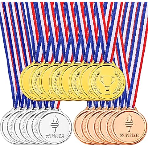 Pllieay 24 Pieces Winner Medals Gold Silver and Bronze Medals for Party Decorations and Awards Cover