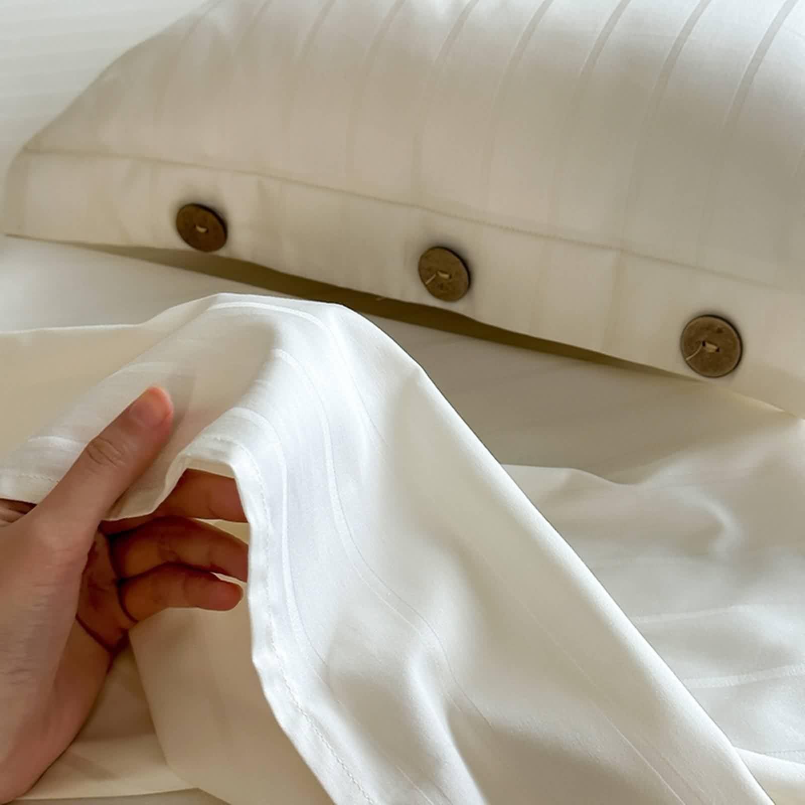 Sábanas para mujer, sábanas de algodón con rayas blancas lechosas, ropa de cama de fácil cuidado, 200.7 cm de ancho x 231.1 cm de largo