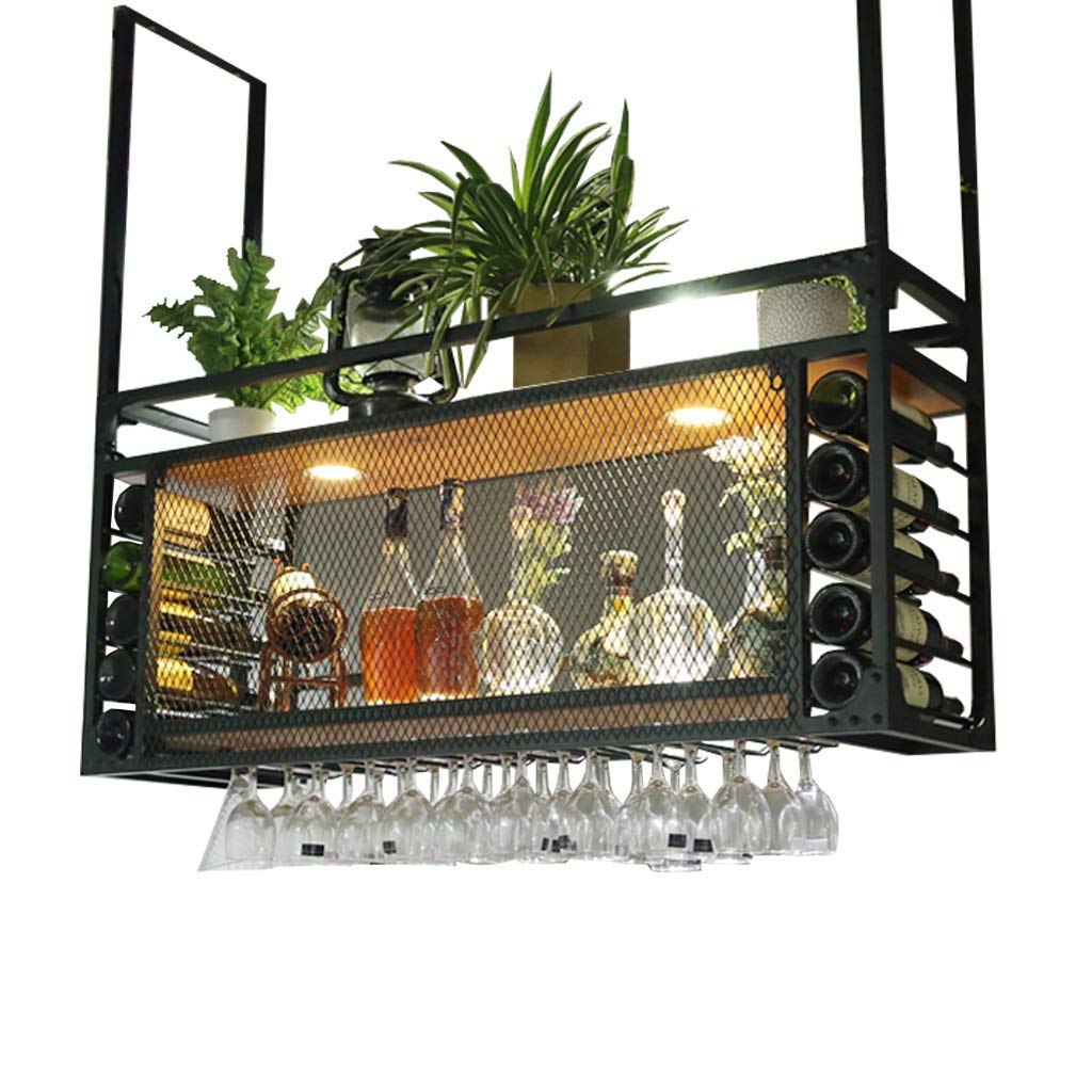 Racks à vin suspendu plafond étagère bouteille métal avec grille CRODY 100x30