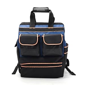 Multi Pocket Tool Storage Organiser Repair Bag Large Opening Double Shoulder Tool Kit for Construction Home DIY