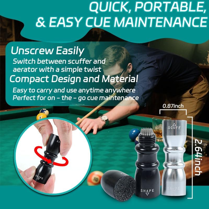 Miniatura 4 de Herramientas de punta de taco de billar premium, moldeador de punta de billar 3 en 1, accesorios de billar compactos y kit de reparación de puntas,