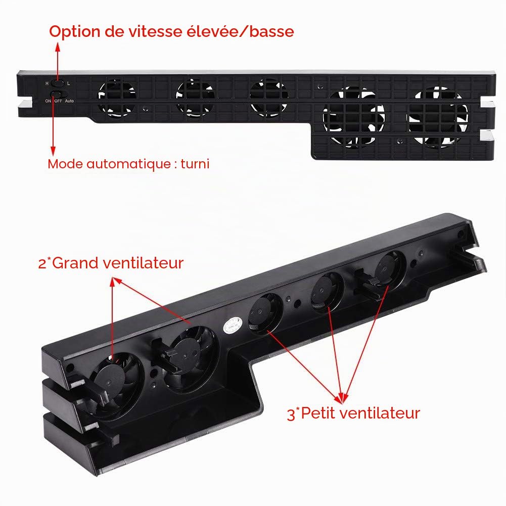 Zerone Ventilateur de Console de Jeu, USB 5 Ventilateurs Super Turbo Contrôleur de Température, Noir, pour Pro