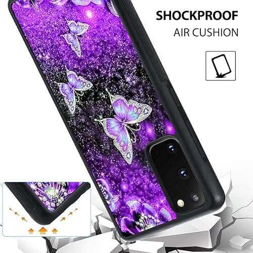 Miniatura 6 de OOK Diseños para Samsung Galaxy S20 Funda Glitter Púrpura Mariposa Nebulosa Diseño Espacio PC Duro+Soft TPU Bumper Antideslizante Ultra Delgada