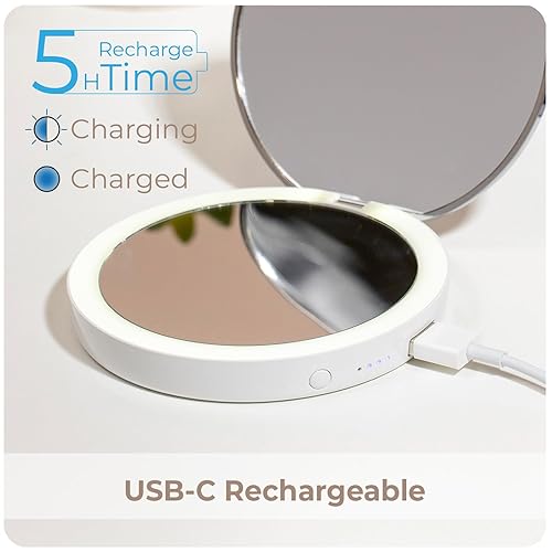 Miniatura 3 de stylPro Flip N Charge Power Bank - Espejo compacto con luz LED, espejo de aumento de bolsillo de mano, maquillaje y peinado de viaje, cargador USB 2