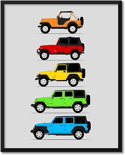 Miniatura 12 de Handmade Poster compatible with Jeep Wrangler Generations and Print of CJ, YJ, TJ, JK, JL - American, 17x22" Metallic Print (Unframed) - Gift for 2.