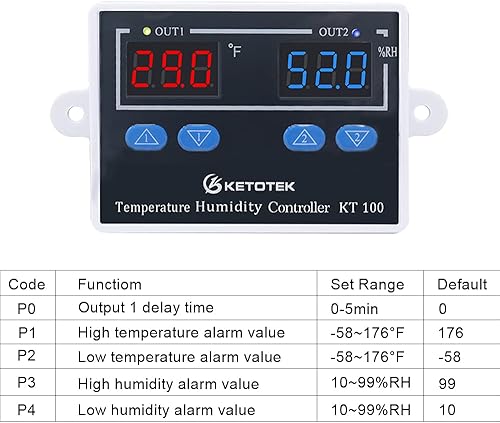 Miniatura 4 de KETOTEK KT100 Controlador de temperatura de humedad 120V 10A Fahrenheit Termostato digital Interruptor de control de humidistato salida directa con