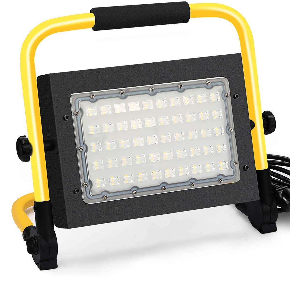 Luz de trabajo LED de 50 W, luz de inundación recargable, IP65 impermeable, luz portátil ajustable para exteriores con cable de 16 pies, lente óptica avanzada para camping, emergencia y reparaciones