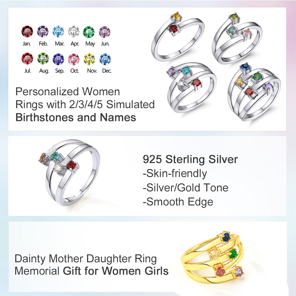 Custom4U Personalizado Anillo Plata de Ley 925 con Piedras Coloradas de Cumpleaños Anillo Fino de Compromiso Joyería DIY de Mujeres con Letras y Nombres Personalizables Regalo para Día Valentín