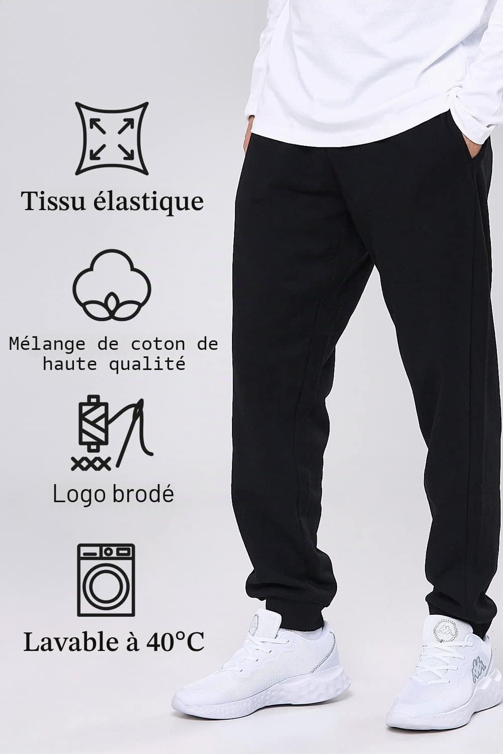 Kappa VRODELL I Pantalon de survêtement pour homme en tissu Sweat-shirt I pour le sport et les loisirs et le fitness I Taille avec cordon de serrage