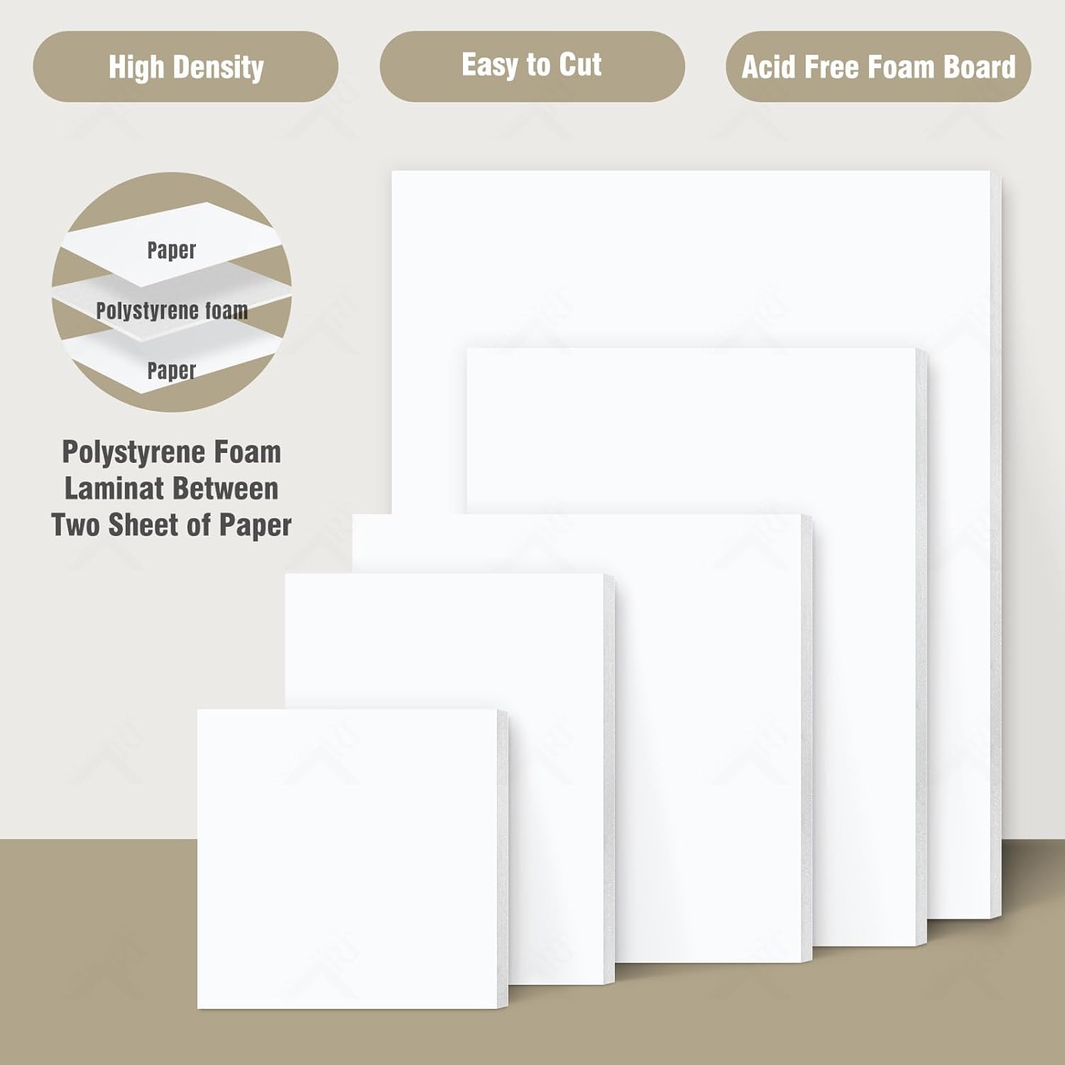 Golden State Art, Acid Free 5 Pack 13x19 White Foam Boards Foam Core Poster Board, 1/8'' Thick Polystyrene Foam Sheet for Projects, Mounting, Crafts, Art and Presentations