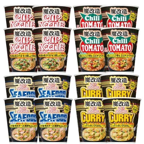 期間限定 カップヌードル魔改造シリーズ もつ鍋風醤油 コク旨 明太チーズ海鮮もんじゃシーフード 生姜とニンニク香るエビチリトマト こってりガリマヨカレー (4種類 各4個 計16個)のサムネイル