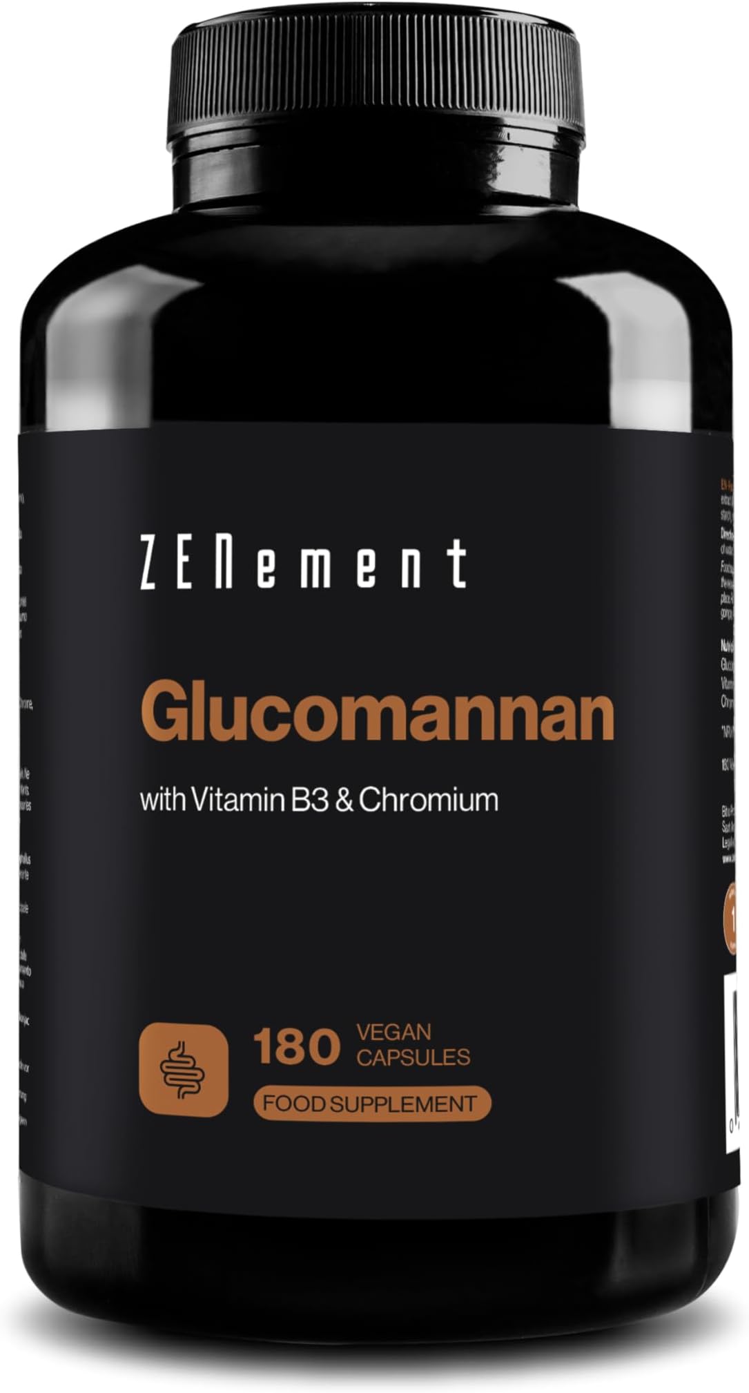 Glucomannan 4200 mg per Daily Dose with Vitamin B3 and Chromium – Konjac Root Fibre – for Weight Control – 180 Vegan Capsules – Zenement