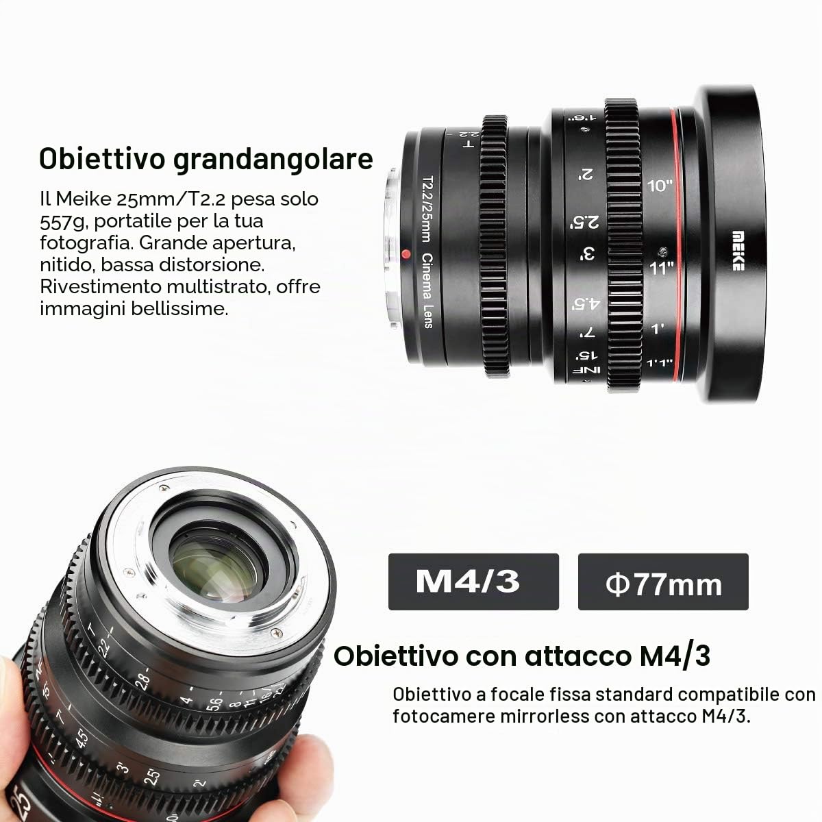 Meike 25mm T2.2 Manual Focus Prime Mini Cinema Lens for Micro Four Thirds MFT M43 Mount Cameras and BMPCC