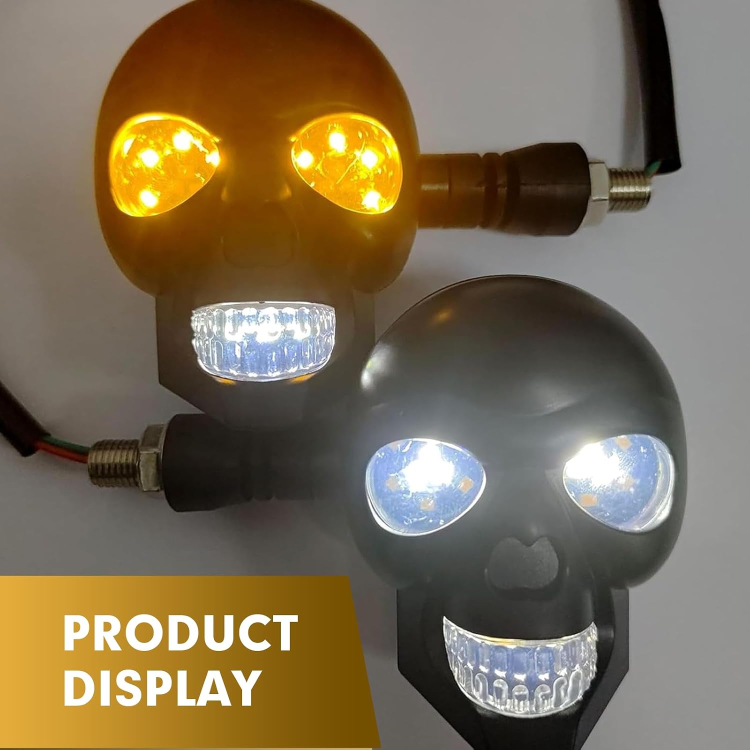 2 PCS Motorcycle Turn Signal Lights, 12V LED Warning Lights, 10mm Bolt-On Indicator Light, Universal for Cruiser, ATV & Dirt Bike (White for Constant On, Yellow for Turning)