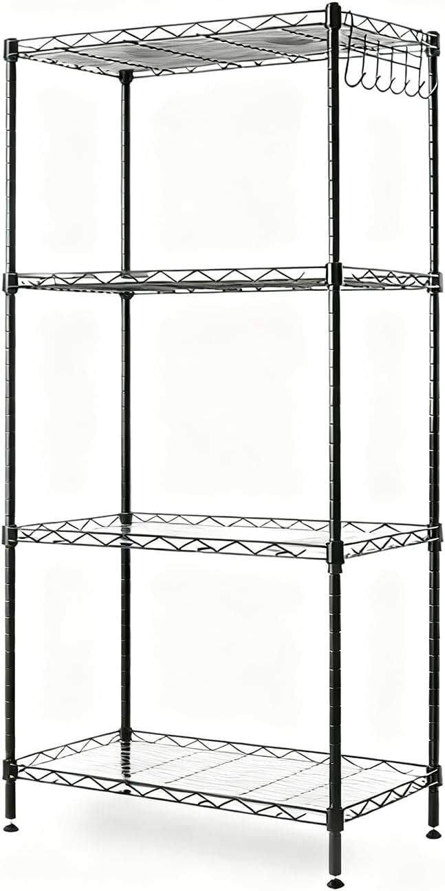 Storage Shelves 4-Shelf Shelving Metal Storage Rack Adjustable Heavy Duty Shelves, 22" L×12" W×42" H,1000 lb Capacity for Pantry, Office, Closet and Garage Shelves，Black