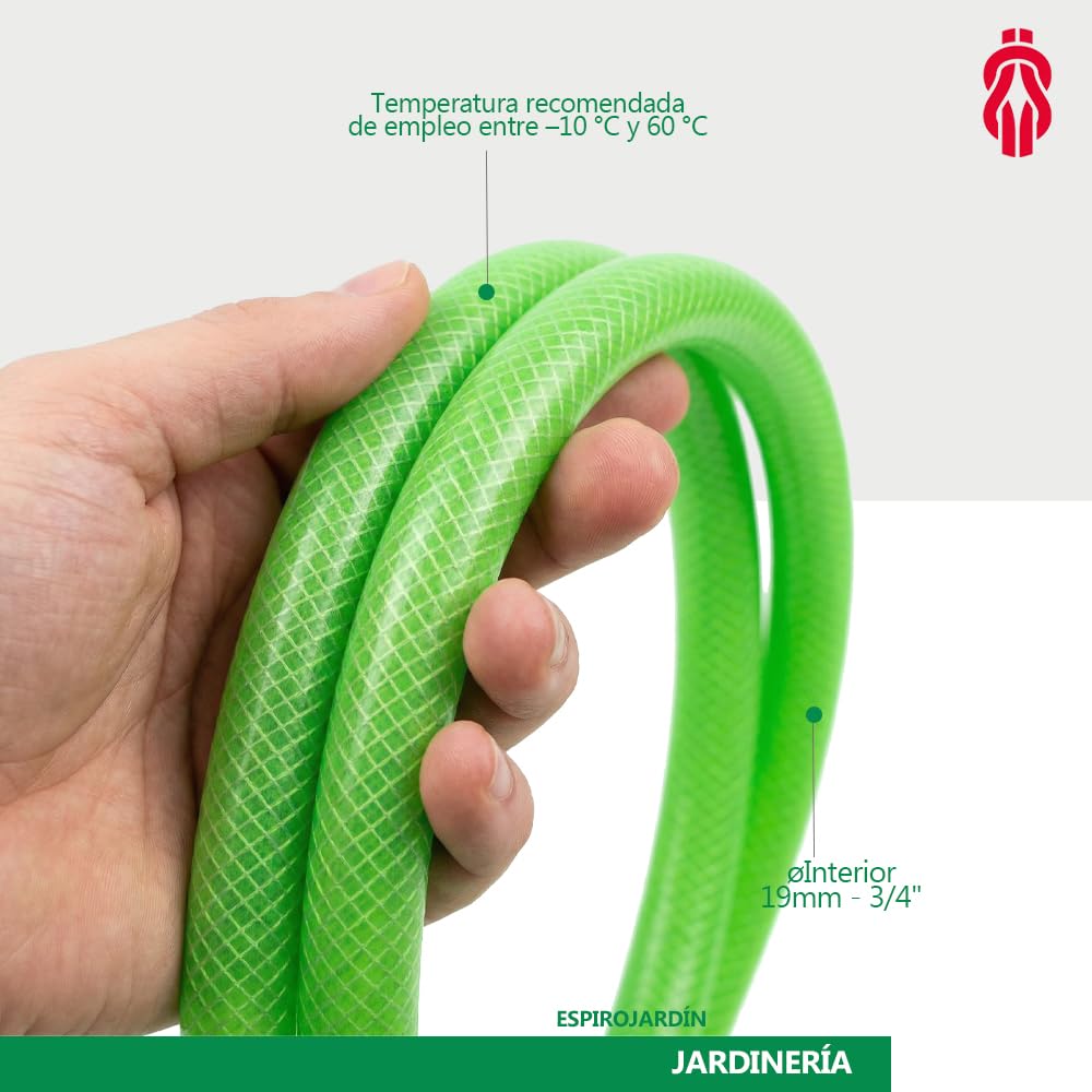 ESPIROFLEX Manguera de Jardín 25 Metros de PVC Plastificado 3/4" para Riegos Domésticos y Uso Alimentario | Manguera de Agua Elástica y Flexible Reforzada con Malla de Poliéster | Modelo Mallalatex