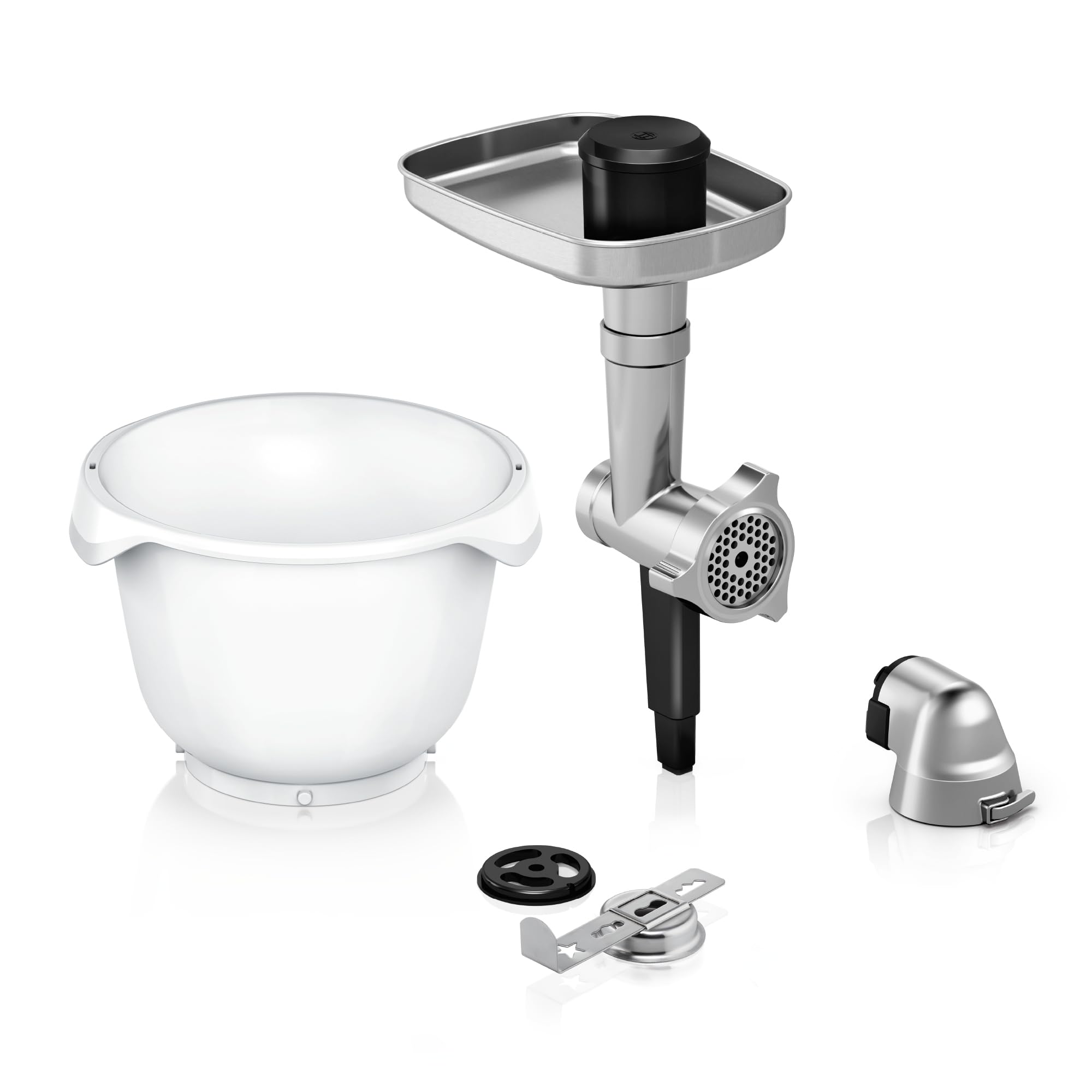 Bosch Zubehör-Set BakingSensation MUZ9BS1, passend für Küchenmaschine OptiMUM, Fleischwolf, Kunststoffschüssel, Spritzgebäck-Vorsatz, 4 Keks-Formen, Edelstahl Lochscheibe