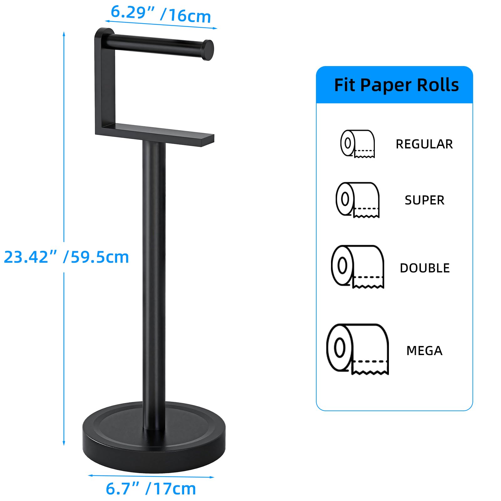 Heavy Duty Toilet Paper Holder Stand, Stable Weighted Base Toilet Paper Holder Free Standing, Stainless Steel Bathroom Free Standing Toilet Paper Roll Holder, Matte Black Tissue Rack — Amazon image 5