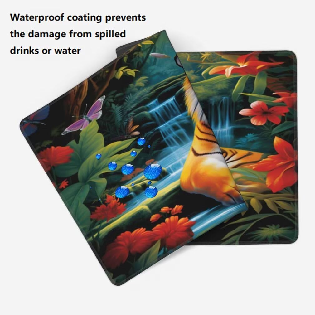 Alfombrilla Raton XXL 1200 x 600 x 3 mm, Mouse Pad Grande Gaming, Alfombrilla de Raton Tigre Tapete Escritorio, Lavable Mousepad para Juegos Y Oficina, Impermeable y Antideslizante (Cascada) -MP1549