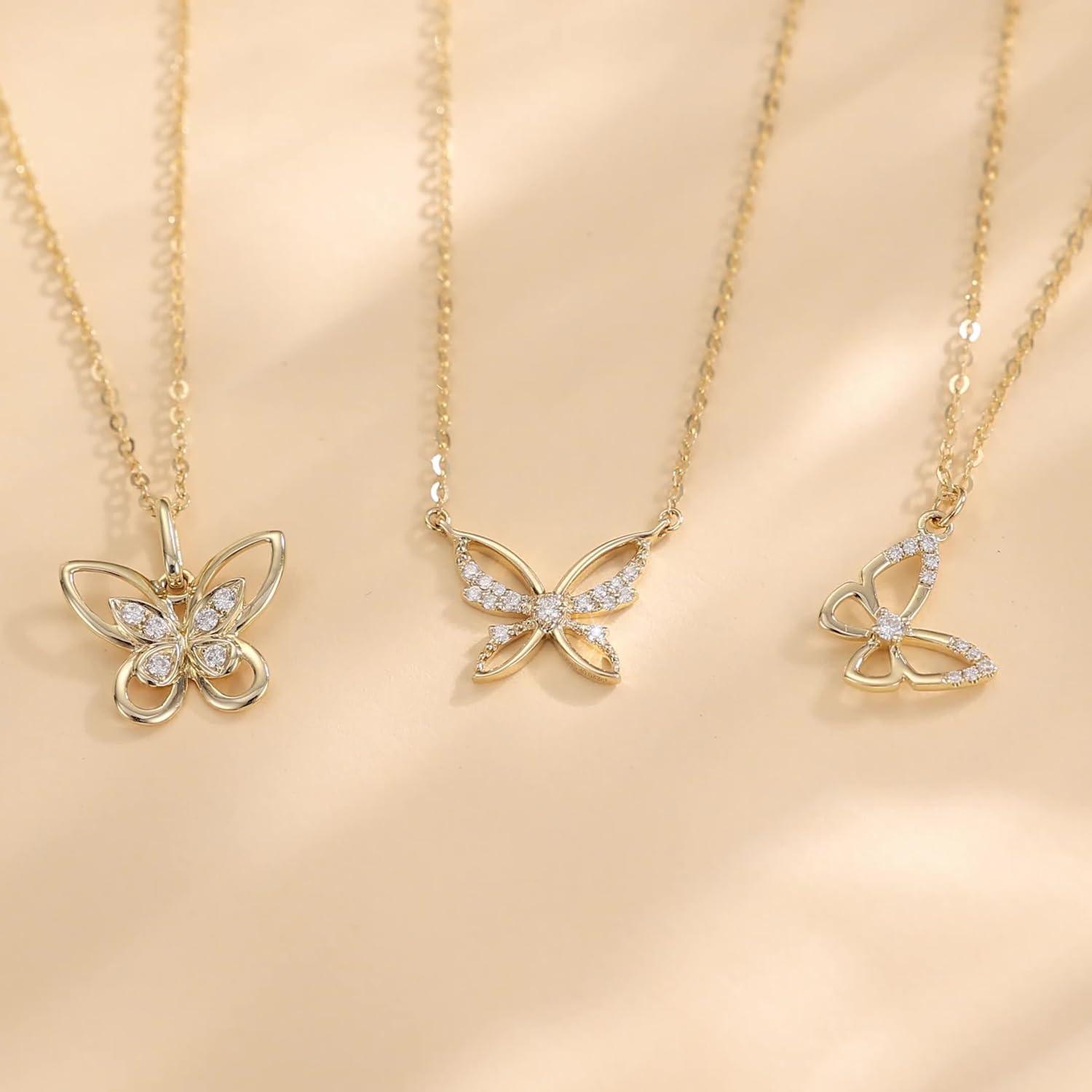FANCIME Solide 14 Karat 585 Gelb Gold Damen Kette mit Schmetterlings Anhänger Halskette Valentinstag Geschenkschmuck für Damen Mädchen, Echter Diamant 0.07 ct, Verstellbar Kettenlänge: 40 + 5 cm