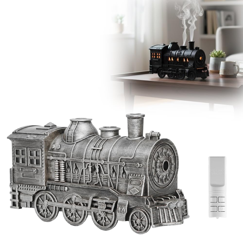 300ml Vintage Steam Train Aromatherapy Humidifier 2026 New Christmas Train Diffuser with 2-Color LED Light 2 Mist Modes