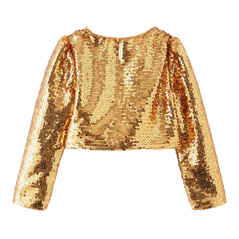 Girls Long Sleeve Solid Color Open Front Sparkle Sequin Cardigan Kids Shiny Shrug2