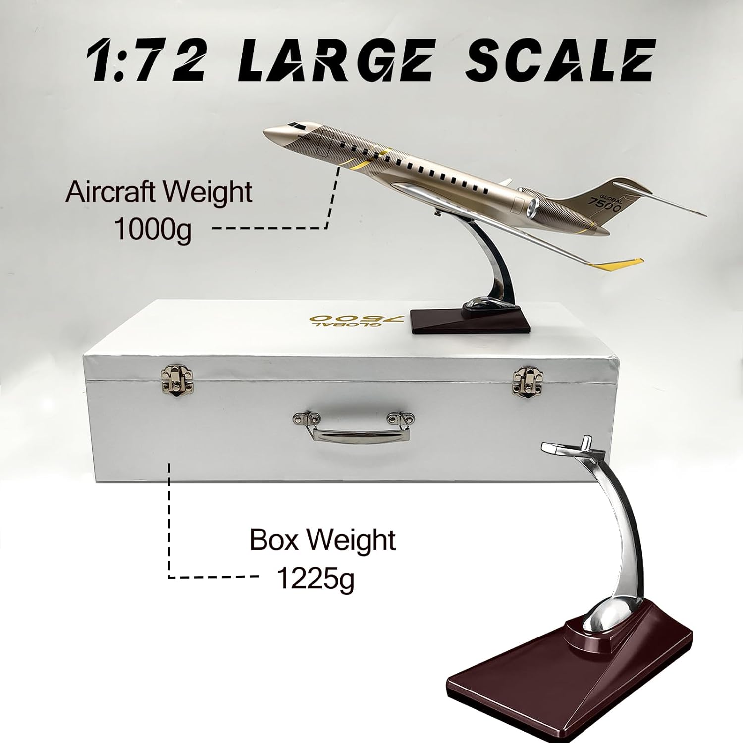 1:72 Large Model Jet Airplane, Global 7500 Plane Model Resin Aircraft Model for Office Home Desk Decor and Aircraft Enthusiasts Collection or Presents (9x19.7inch)