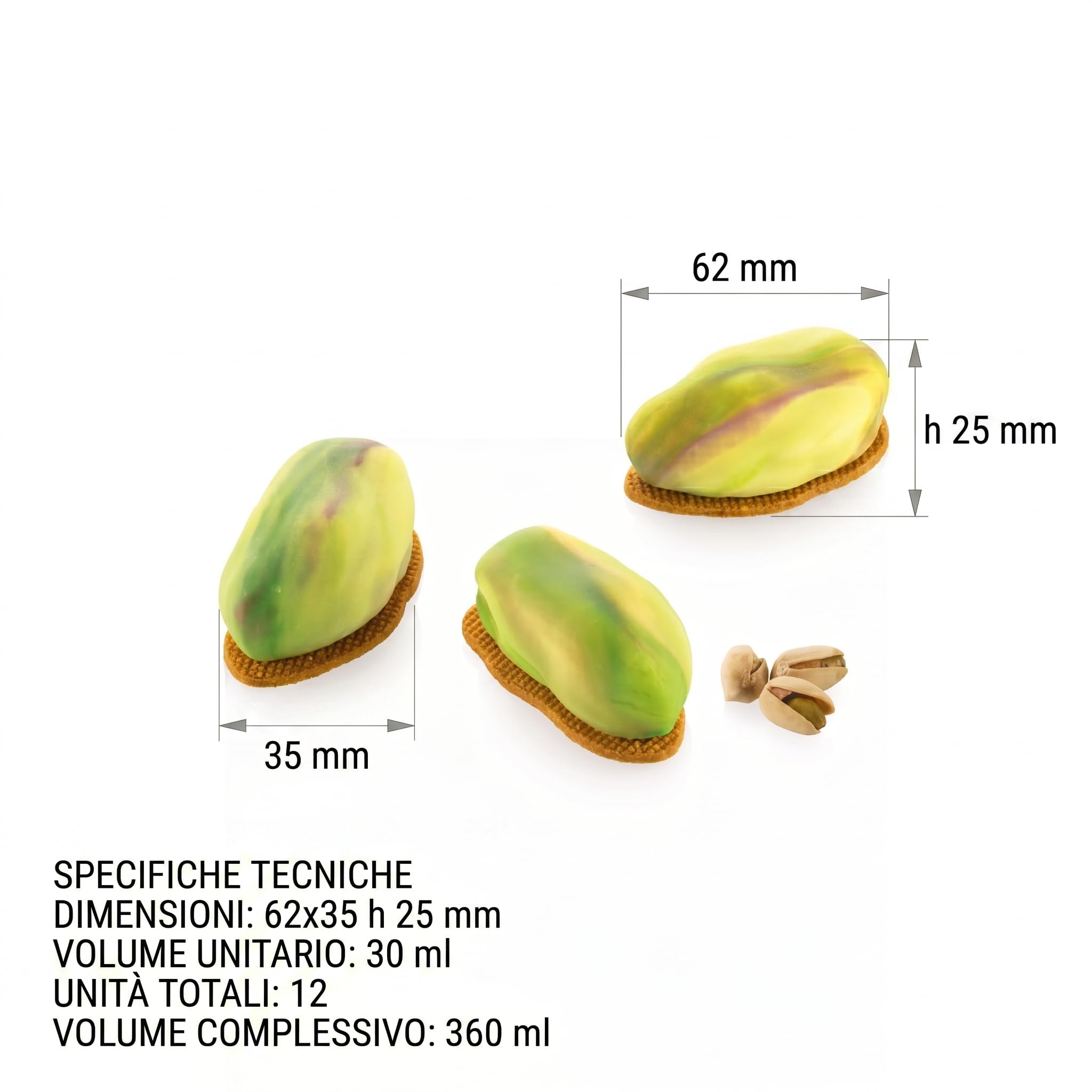 silikomart Stampo in Silicone MIGNON Pistacchio 30 Accessori Professionali per Cucina e Pasticceria con Cutter ABS, 12 Cavità da 30 ml