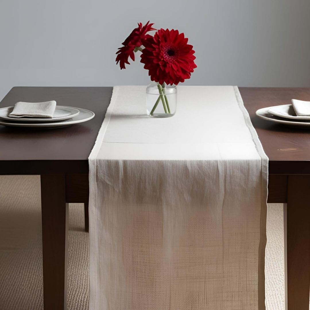 Cuore di lino - Runner in Puro Lino 100% Made in Italy Cornice Naturale (50x150cm)