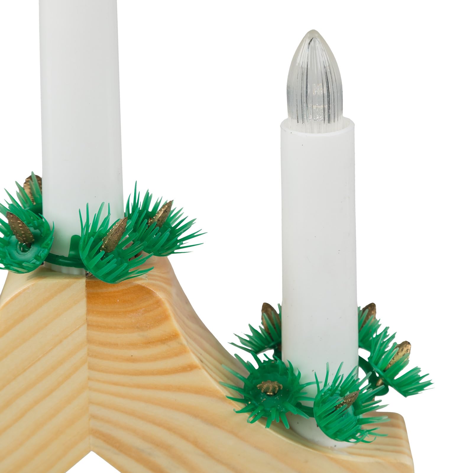 Idena 8582092 – świecznik adwentowy LED z 7 diodami LED w kolorze ciepłej bieli, łuk z drewna w kolorze naturalnym, zasilany bateriami, dekoracja do wnętrz, jako dekoracja zimowa, adwentowa i