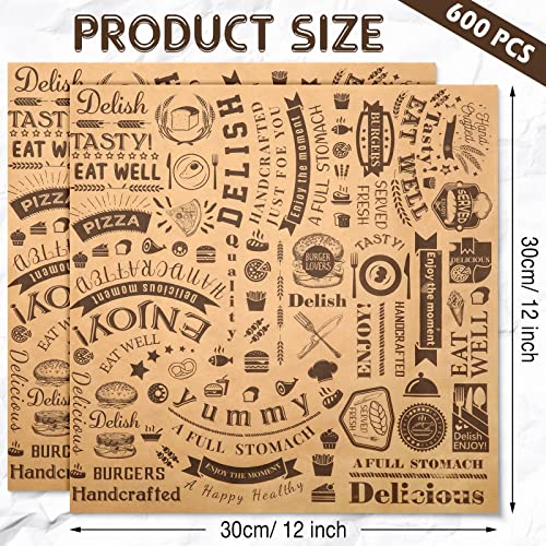 600 Pcs 12 x 12 Inch Deli Wax Paper Sheets Grease Resistant Tray Basket Liners Newsprint Paper Water and Grease Proof Sandwich Wrapping Square Hot Dog Wrappers for Food Baking (Brown) - Image 3