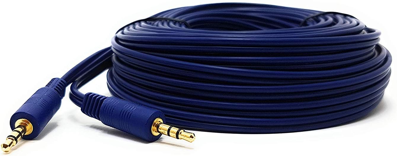 Maincore 20m Blue 3.5mm to 3.5mm Aux Stereo Cable, Flexible Braided Male to Male Audio Cable for Speakers, Car Stereo, Headphones, Phone, PC ...etc (20m)
