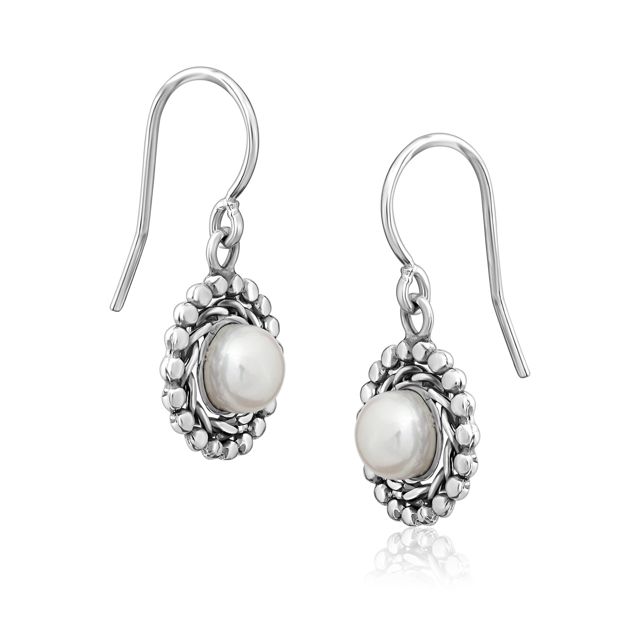 JEAN RACHEL JEWELRY Ohrhänger aus 925er-Sterlingsilber für Damen mit Süßwasserperle, Perlengeflecht, Vintage-Design, hypoallergen, blei- und nickelfrei, handgefertigte Statement-Ohrringe