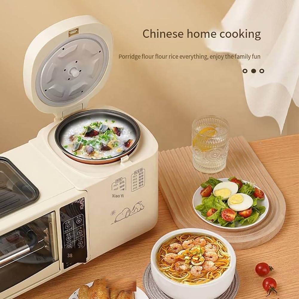 Machine à Petit-déjeuner, Station De Petit-déjeuner 4 en 1, Four 8 L à 2 Couches Plus Cuiseur Vapeur électrique 1 L Plus Poêle électrique, Contrôle Indépendant De La Température Et écran Tactile