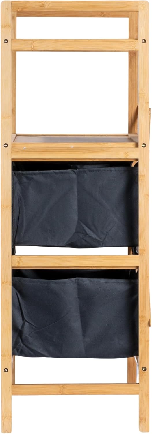 Household Essentials Bamboo Storage Shelf with Cotton Fabric Drawers, Natural and Black