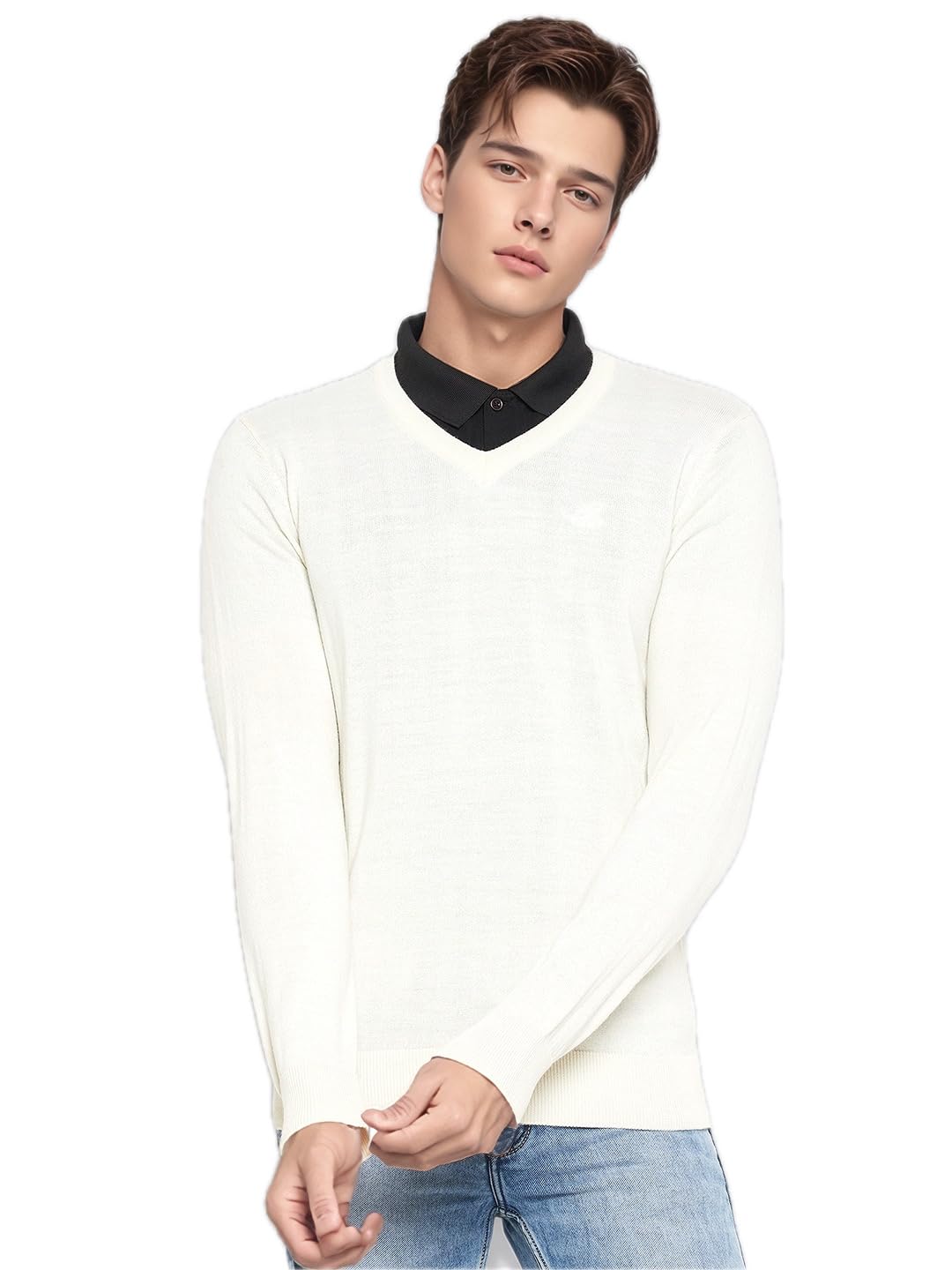 98 north 98 Degree North Men’s Merino Wool Blend V-Neck Pullover Sweater-M2501-OFFWHITE-picture-35