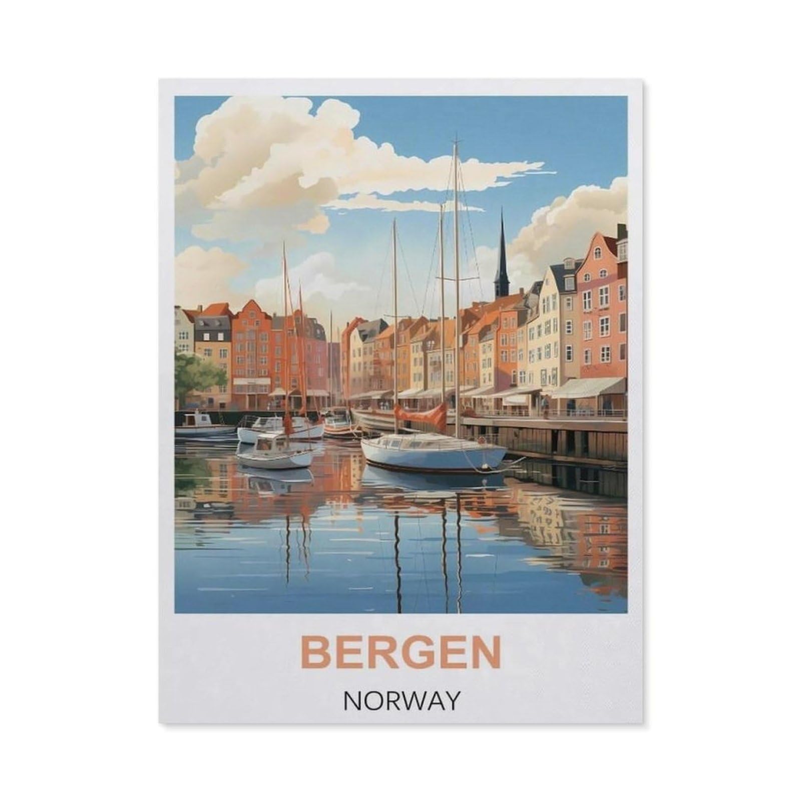 BEAYODKP DIY 5D Diamond Painting，Bergen Norway Vintage Travel Posters，Round Diamond, Used for Room Decoration（40 x 50 cm/15.74 x 19.68 inches）-CA59