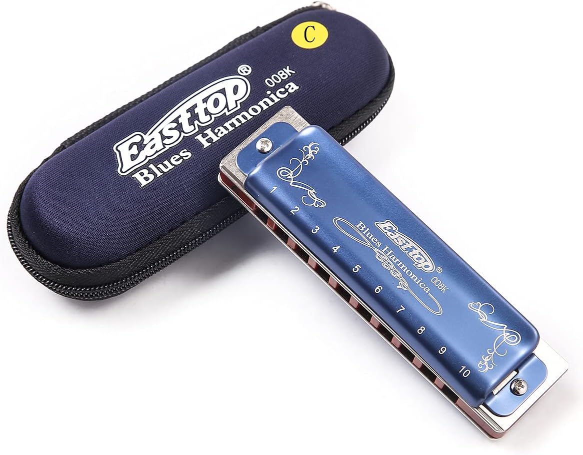 Blues Harmonicas, Diatonic Blues Harmonica in C Key,10 Hole 20 Tone 008K with Blue Shell, Blues Harp Harmonica for Professionals, Adults, Beginners