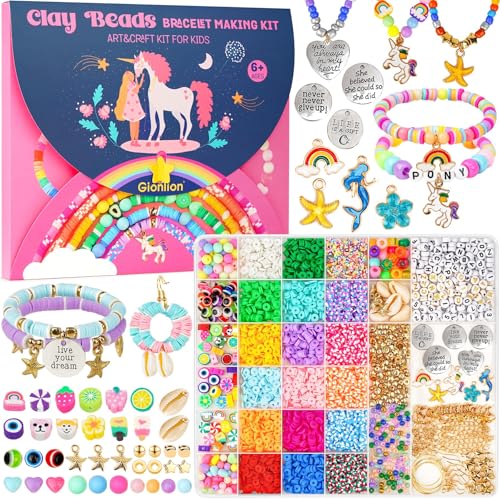 Image of Gionlion Bracelet Making Kit for Girls 8-12, Arts and Crafts for Jewelry Making Supplies Kit with 198Pcs Letter Beads, Unicorn /Mermaid DIY Birthday Gifts