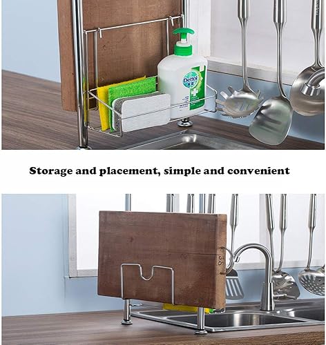 Miniatura 7 de uyoyous Estante de secado de platos de acero inoxidable 304 de 2 niveles para colocar sobre el fregadero, escurridor de platos estable para cocina,