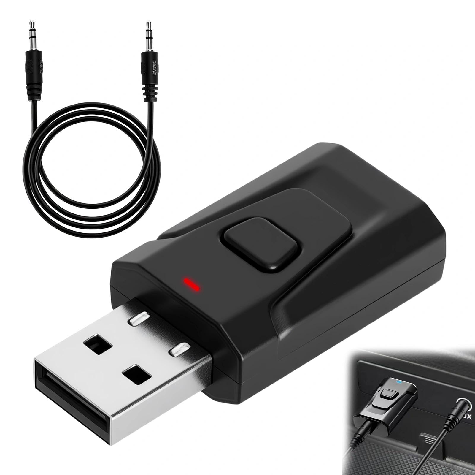 HENGBIRD USB 5.0 Bluetooth Adapter 2 in 1 USB Bluetooth Transmitter Audio TV Bluetooth Adapter TV USB Bluetooth Auto Audio 0.3cm Low Latency Transmitter Receiver for PC Headphones Speaker