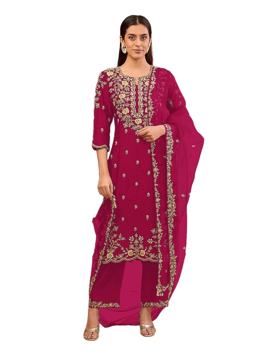 Niya Fashion Ready to Wear Embroidered Ready to Wear Salwar Kameez for Women Indian Pakistani Partywear Palazzo Suit, Pink, X-Large