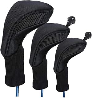 Black Golf Head Covers Driver 1 3 5 Fairway Woods Headcovers Long Neck 1680D Knit Head Covers for Golf Club Fits All Fairway and Driver Clubs 3pcs