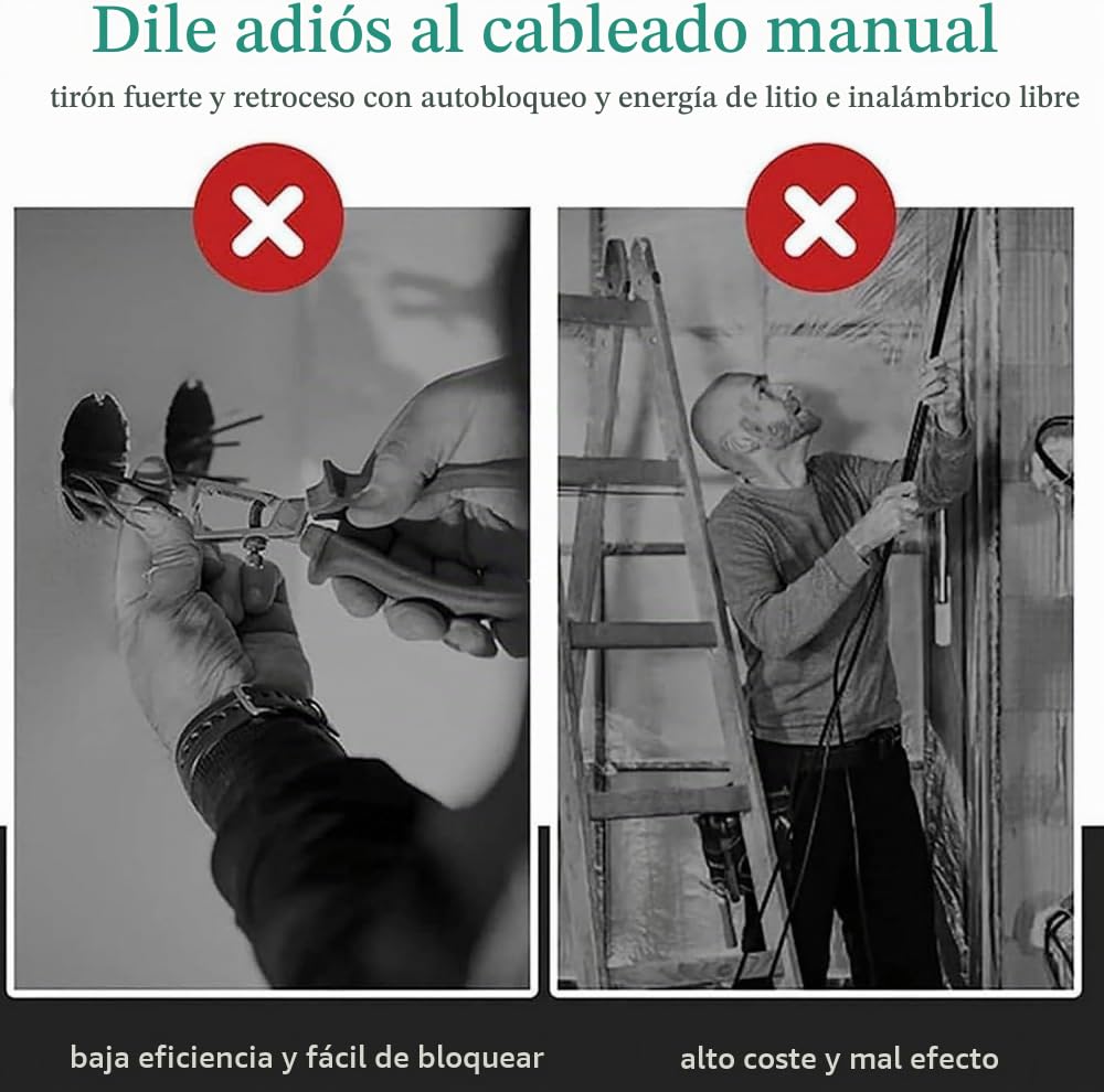 Dispositivo De Roscado De Tubos Ocultos para Cables De Electricista, Máquina De Roscado Completamente Automática, Herramienta para Tirar De Cables Velocidad De 40 M/min,5.0AH-2Battery