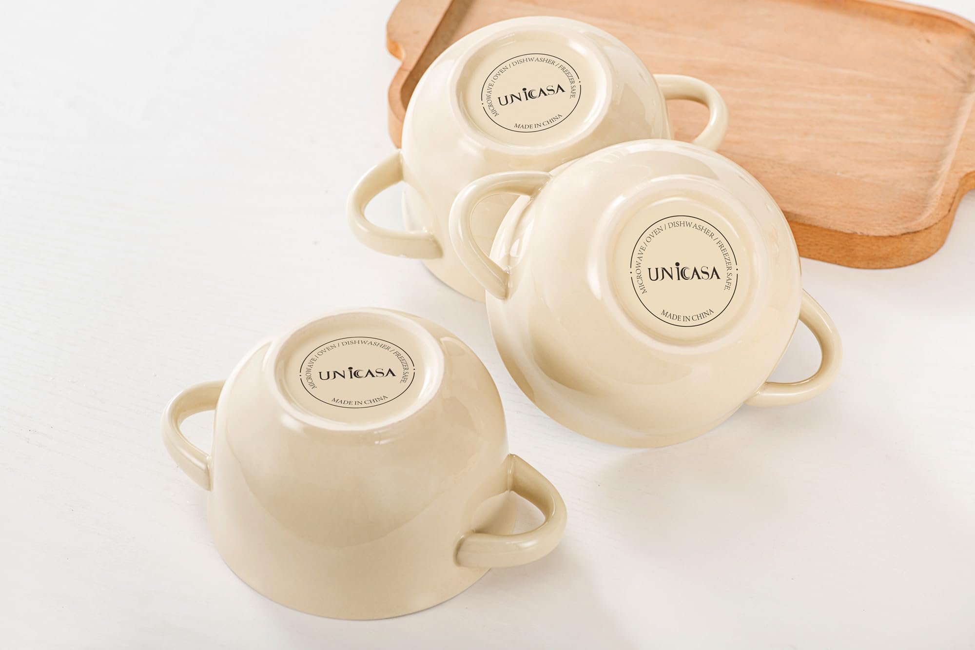 UNICASA Ciotole per Zuppa con Manici, Ciotoles di Cipolla in Ceramica per Cereali, Pasta, Set di Ciotole, Forno, Microonde, Lavabili in Lavastoviglie, Set di 4