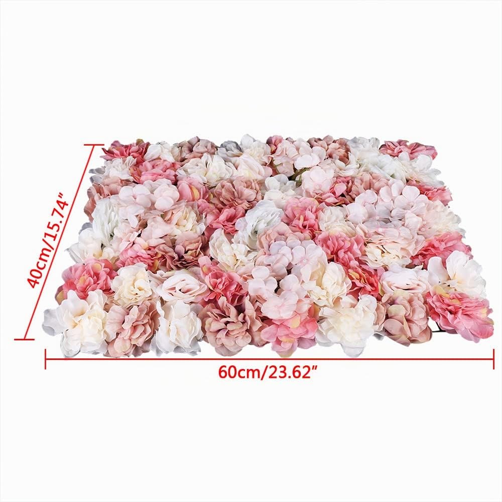 6Pcs Künstliche Blumenwand Rosenwand Kunstblumen Deko Wand für Hochzeit Schaufenster Balkon Hintergrund Dahlie+Rose+Hortensie
