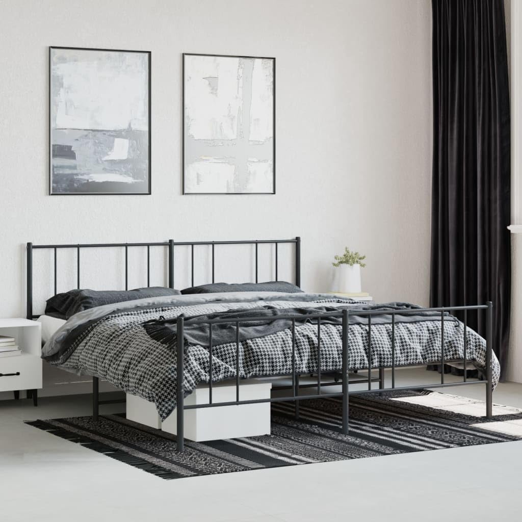 Telaio letto con testiera e pediera in metallo nero 193 x 203 cm Cornice da letto per soggiorno Telaio per camera da letto Struttura del letto dell'hotel Adatto per camera da letto